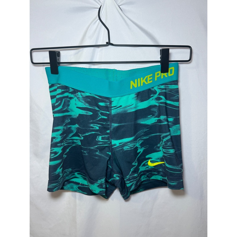 Nike Pro Shorts Womens M Teal Black Water Print Compression Athletic Gym
